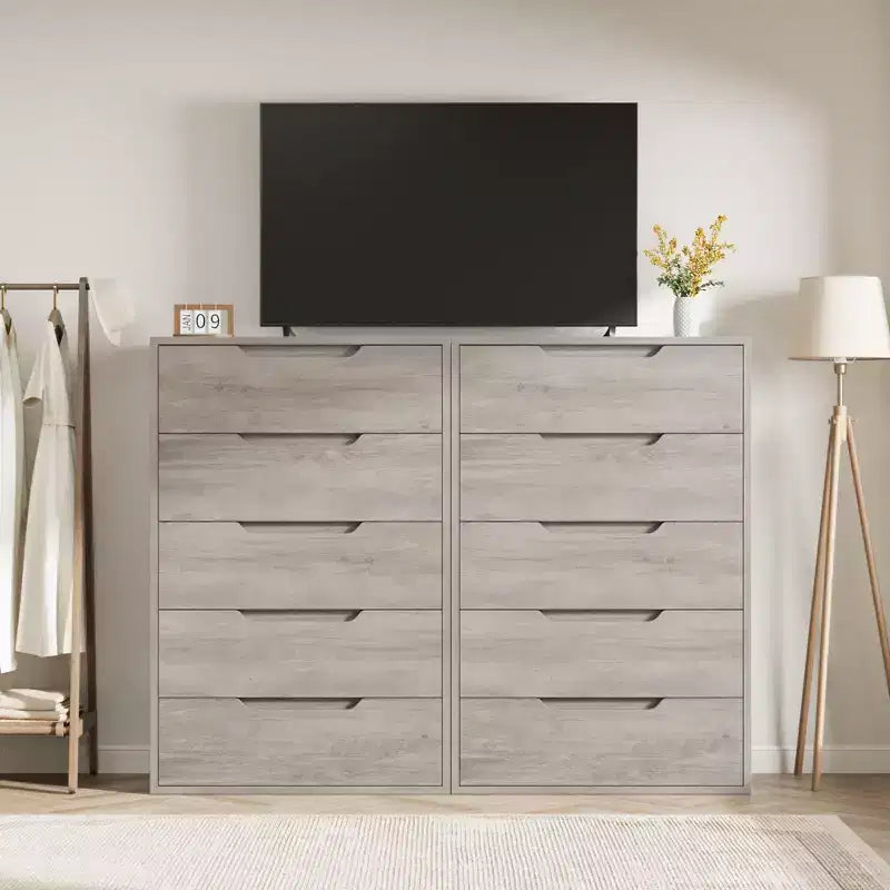 5-Drawer Tall Wooden Dresser - 50"H Vertical Chest for Bedroom, Living Room, Hallway or Entryway