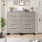 5-Drawer Tall Wooden Dresser - 50"H Vertical Chest for Bedroom, Living Room, Hallway or Entryway
