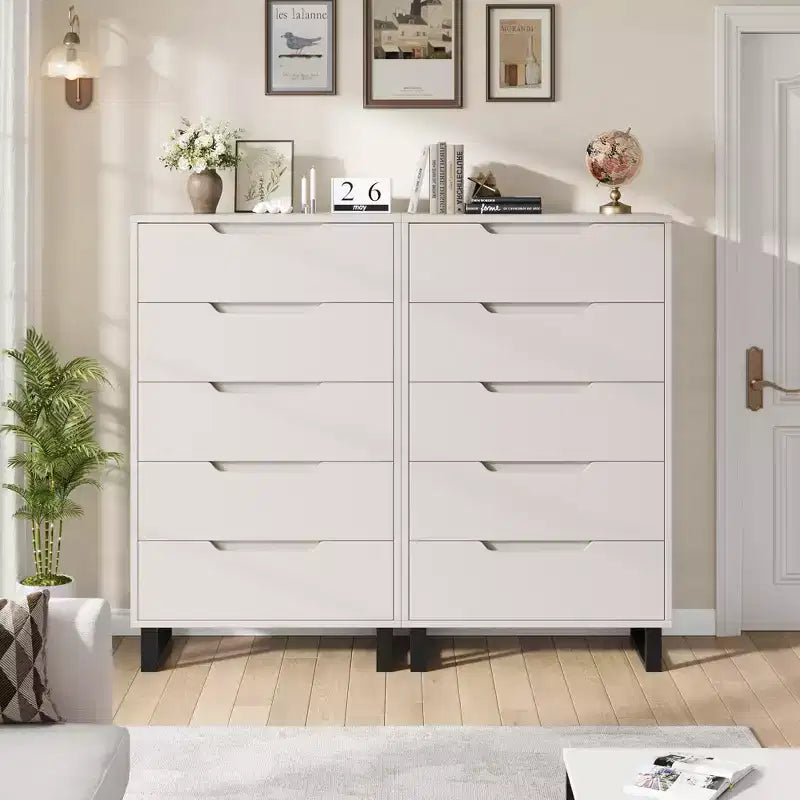 5-Drawer Tall Wooden Dresser - 50"H Vertical Chest for Bedroom, Living Room, Hallway or Entryway