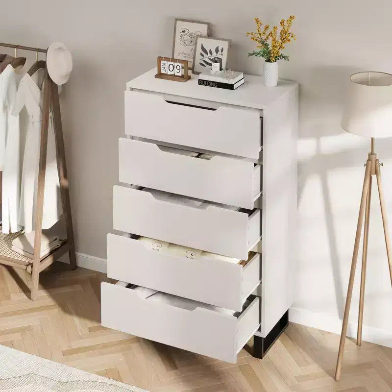 5-Drawer Tall Wooden Dresser - 50"H Vertical Chest for Bedroom, Living Room, Hallway or Entryway