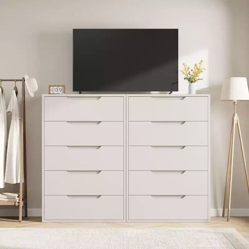 5-Drawer Tall Wooden Dresser - 50"H Vertical Chest for Bedroom, Living Room, Hallway or Entryway