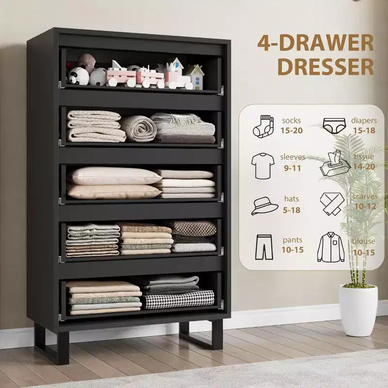5-Drawer Tall Wooden Dresser - 50"H Vertical Chest for Bedroom, Living Room, Hallway or Entryway