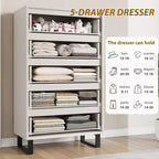 5-Drawer Tall Wooden Dresser - 50"H Vertical Chest for Bedroom, Living Room, Hallway or Entryway