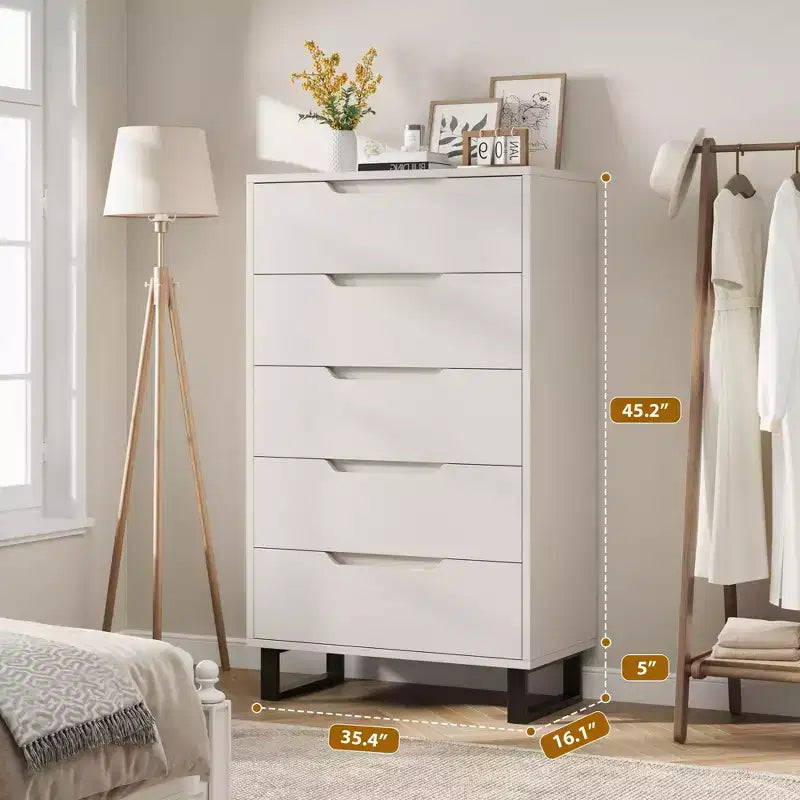 5-Drawer Tall Wooden Dresser - 50"H Vertical Chest for Bedroom, Living Room, Hallway or Entryway