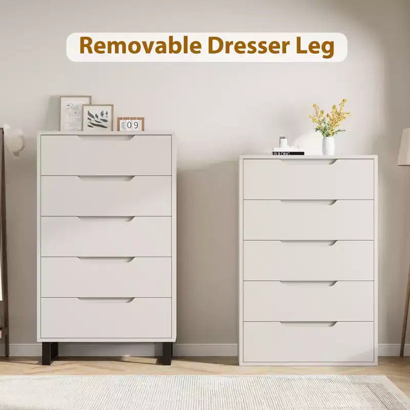 5-Drawer Tall Wooden Dresser - 50"H Vertical Chest for Bedroom, Living Room, Hallway or Entryway