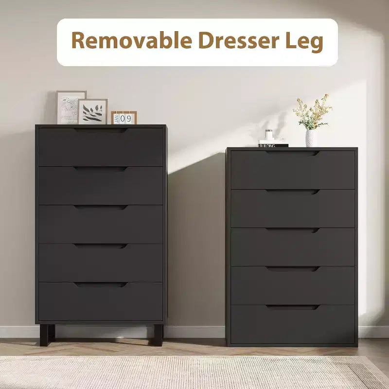 5-Drawer Tall Wooden Dresser - 50"H Vertical Chest for Bedroom, Living Room, Hallway or Entryway