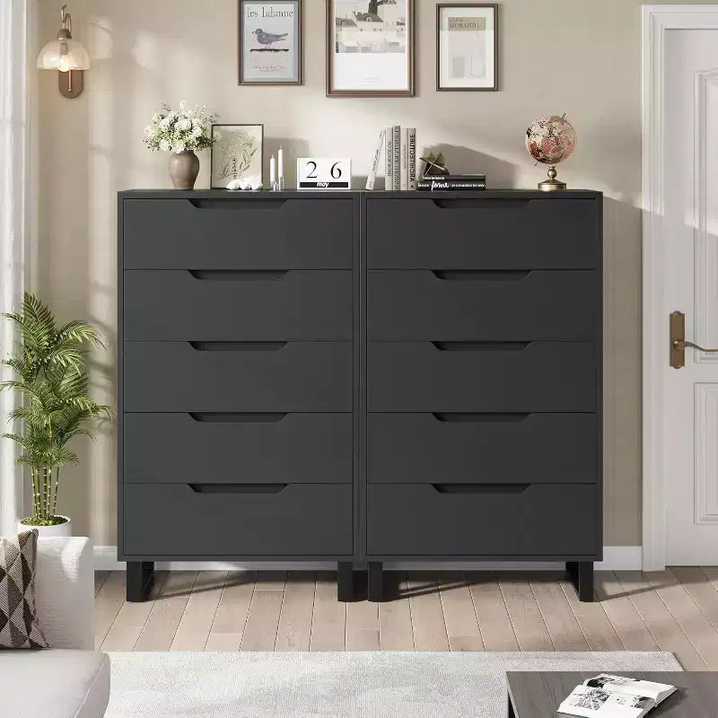 5-Drawer Tall Wooden Dresser - 50"H Vertical Chest for Bedroom, Living Room, Hallway or Entryway
