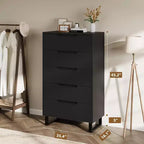 5-Drawer Tall Wooden Dresser - 50"H Vertical Chest for Bedroom, Living Room, Hallway or Entryway