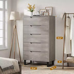 5-Drawer Tall Wooden Dresser - 50"H Vertical Chest for Bedroom, Living Room, Hallway or Entryway