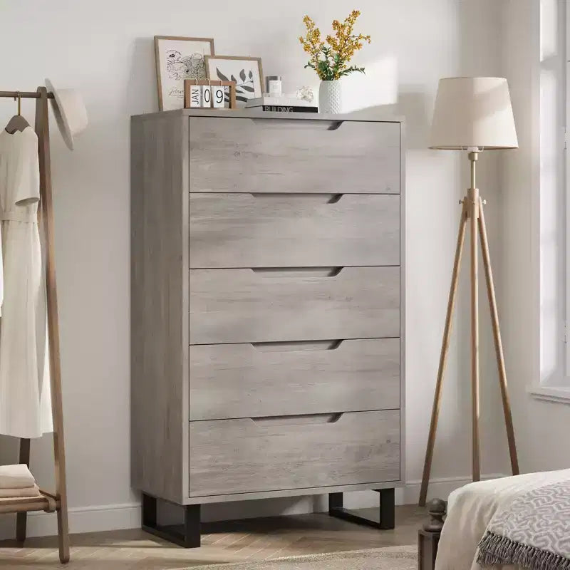 5-Drawer Tall Wooden Dresser - 50"H Vertical Chest for Bedroom, Living Room, Hallway or Entryway