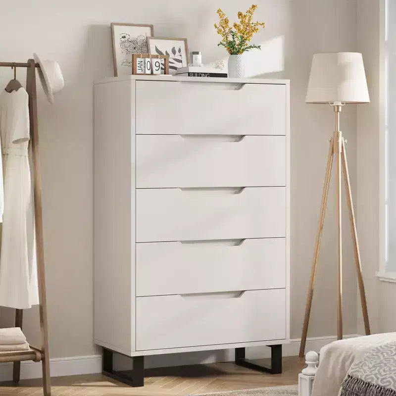 5-Drawer Tall Wooden Dresser - 50"H Vertical Chest for Bedroom, Living Room, Hallway or Entryway
