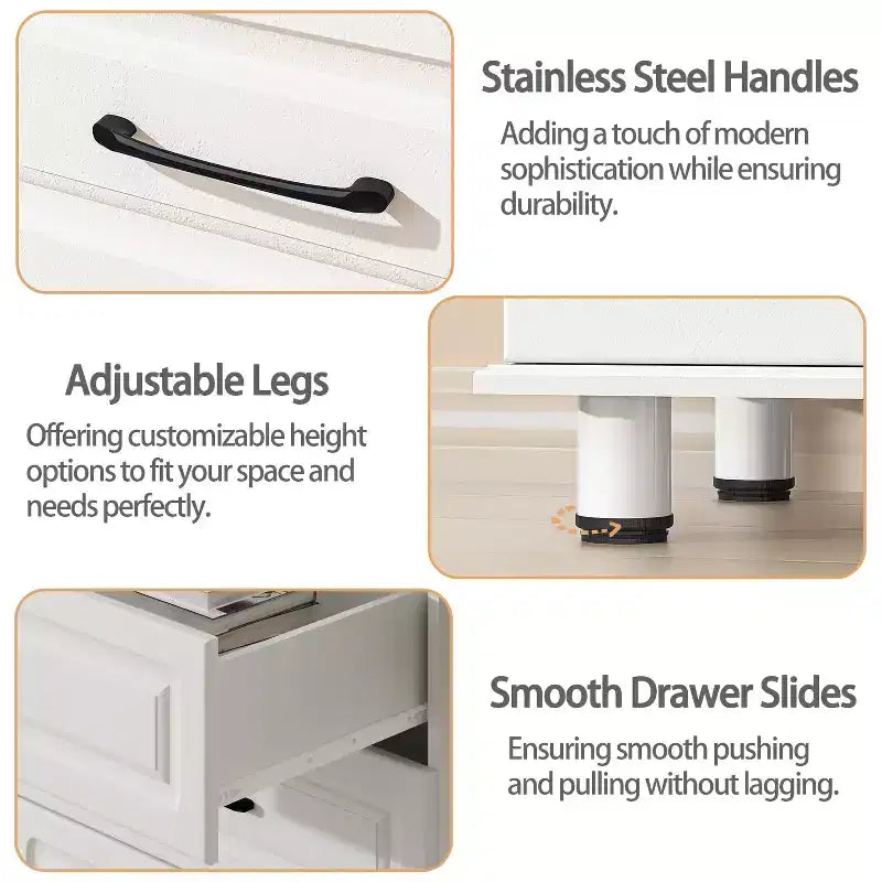5-Drawer Tall Dresser with Steel Handles - White, 47.72"H, Bedroom or Closet Storage