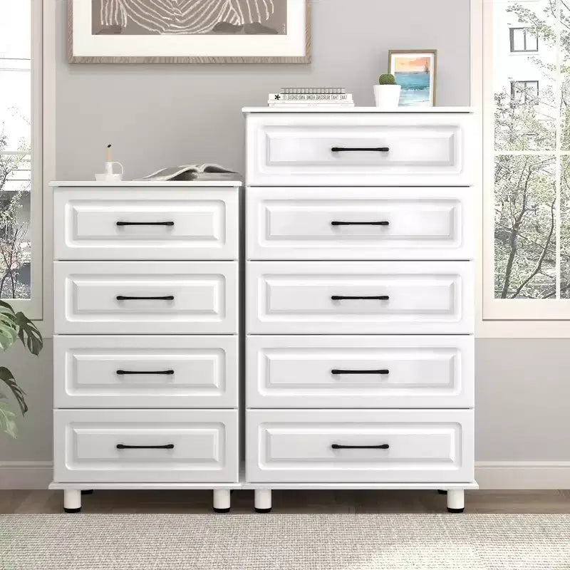 5-Drawer Tall Dresser with Steel Handles - White, 47.72"H, Bedroom or Closet Storage