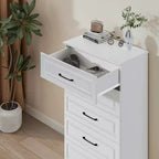 5-Drawer Tall Dresser with Steel Handles - White, 47.72"H, Bedroom or Closet Storage