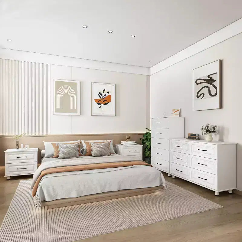 5-Drawer Tall Dresser with Steel Handles - White, 47.72"H, Bedroom or Closet Storage