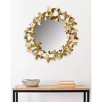 27" Round Gold Butterfly Iron Frame Wall Mirror