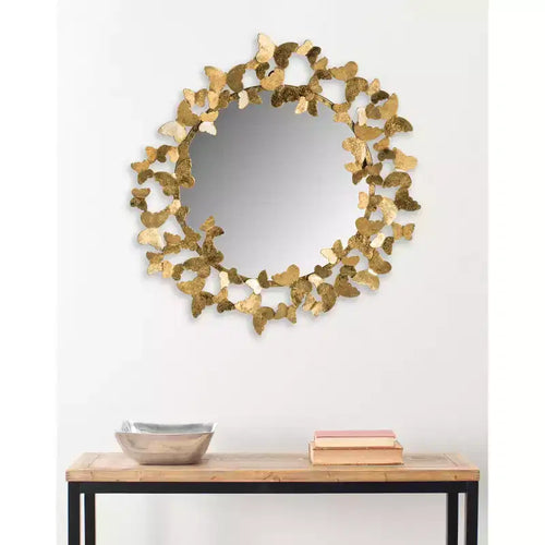 27" Round Gold Butterfly Iron Frame Wall Mirror