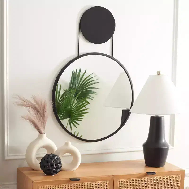 24" Round Matte Black Iron Frame Wall Mirror - 36.5"H