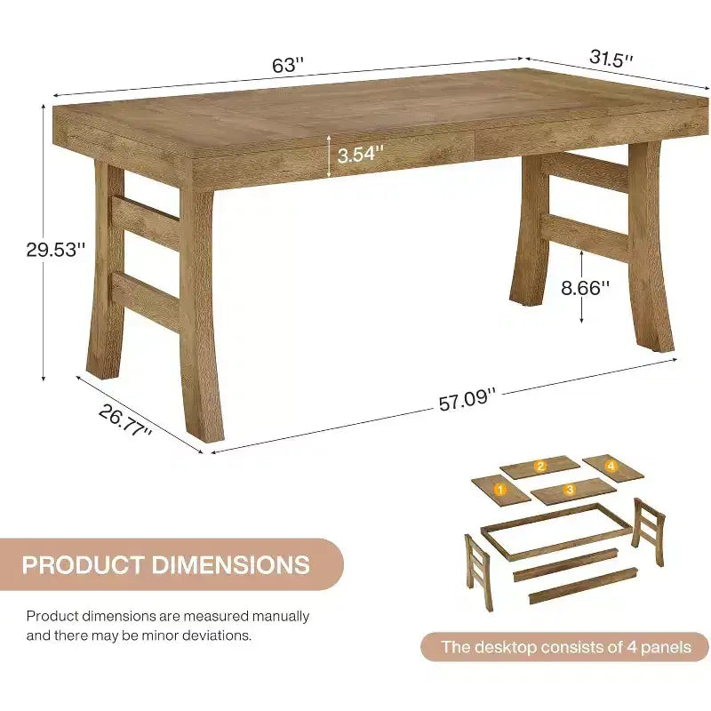63" Rectangular Dining Table for 4-6 People with Sturdy Legs - Light Brown