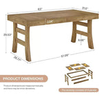63" Rectangular Dining Table for 4-6 People with Sturdy Legs - Light Brown