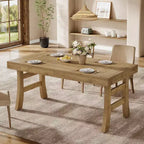 63" Rectangular Dining Table for 4-6 People with Sturdy Legs - Light Brown