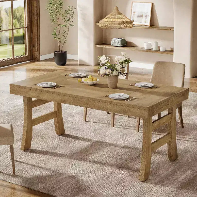 63" Rectangular Dining Table for 4-6 People with Sturdy Legs - Light Brown