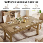 63" Rectangular Dining Table for 4-6 People with Sturdy Legs - Light Brown