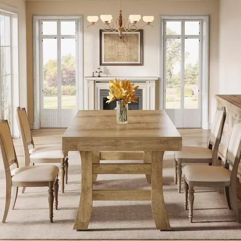 63" Rectangular Dining Table for 4-6 People with Sturdy Legs - Light Brown