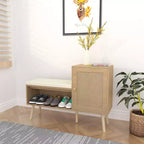 2-in-1 Shoe Storage Bench with Faux Rattan Doors and Cushioned Seat