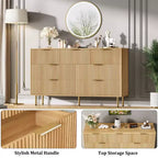 7 Drawer Dresser for Bedroom, 47W Wooden Chest of Drawers with Metal Handles, Fluted Dresser Storage Cabinet, TV Stand for Living Room
