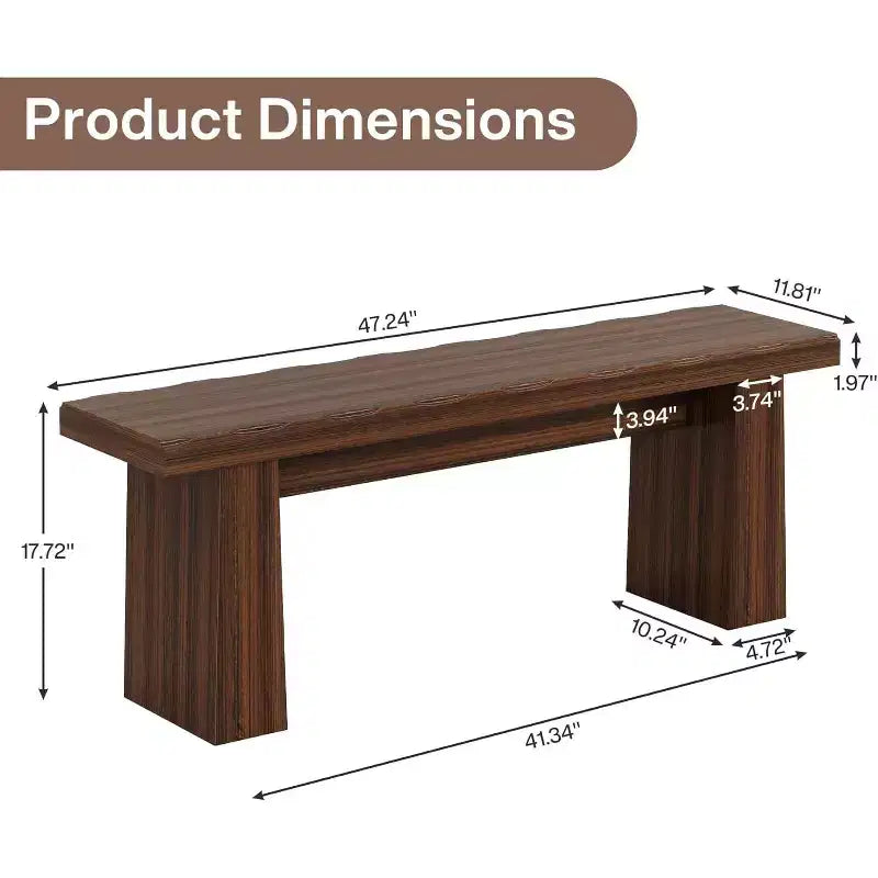 47" Wooden Entryway Bench with Sturdy Frame - Kitchen, Bedroom, Living Room or Hallway