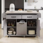 Kitchen Island with Trash Can Storage, Drop Leaf, Spice Rack, Adjustable Shelf, Rolling Kitchen Cart