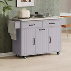 Kitchen Island with Trash Can Storage, Drop Leaf, Spice Rack, Adjustable Shelf, Rolling Kitchen Cart