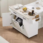 Kitchen Island with Trash Can Storage, Drop Leaf, Spice Rack, Adjustable Shelf, Rolling Kitchen Cart