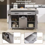 Kitchen Island with Trash Can Storage, Drop Leaf, Spice Rack, Adjustable Shelf, Rolling Kitchen Cart