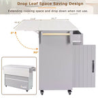 Kitchen Island with Trash Can Storage, Drop Leaf, Spice Rack, Adjustable Shelf, Rolling Kitchen Cart