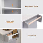 Kitchen Island with Trash Can Storage, Drop Leaf, Spice Rack, Adjustable Shelf, Rolling Kitchen Cart