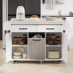 Kitchen Island with Trash Can Storage, Drop Leaf, Spice Rack, Adjustable Shelf, Rolling Kitchen Cart