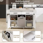 Kitchen Island with Trash Can Storage, Drop Leaf, Spice Rack, Adjustable Shelf, Rolling Kitchen Cart