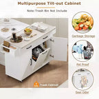 Kitchen Island with Trash Can Storage, Drop Leaf, Spice Rack, Adjustable Shelf, Rolling Kitchen Cart