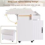 Kitchen Island with Trash Can Storage, Drop Leaf, Spice Rack, Adjustable Shelf, Rolling Kitchen Cart