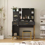 Makeup Vanity Table with Lighted Mirror, Charging Station, Stool, Drawers and Cabinet - Bedroom
