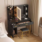 Makeup Vanity Table with Lighted Mirror, Charging Station, Stool, Drawers and Cabinet - Bedroom
