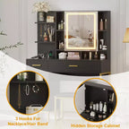 Makeup Vanity Table with Lighted Mirror, Charging Station, Stool, Drawers and Cabinet - Bedroom
