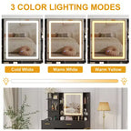 Makeup Vanity Table with Lighted Mirror, Charging Station, Stool, Drawers and Cabinet - Bedroom