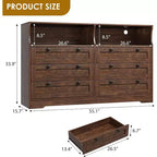 6 Drawer Dresser with LED and Power Strip, Dressers & Chests of Drawers with Storage Cabinet for Bedroom, 55 Wide Wood TV Stand