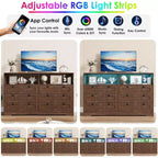 6 Drawer Dresser with LED and Power Strip, Dressers & Chests of Drawers with Storage Cabinet for Bedroom, 55 Wide Wood TV Stand
