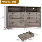 6 Drawer Dresser with LED and Power Strip, Dressers & Chests of Drawers with Storage Cabinet for Bedroom, 55 Wide Wood TV Stand
