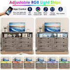 6 Drawer Dresser with LED and Power Strip, Dressers & Chests of Drawers with Storage Cabinet for Bedroom, 55 Wide Wood TV Stand