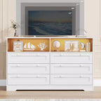 6 Drawer Dresser with LED and Power Strip, Dressers & Chests of Drawers with Storage Cabinet for Bedroom, 55 Wide Wood TV Stand